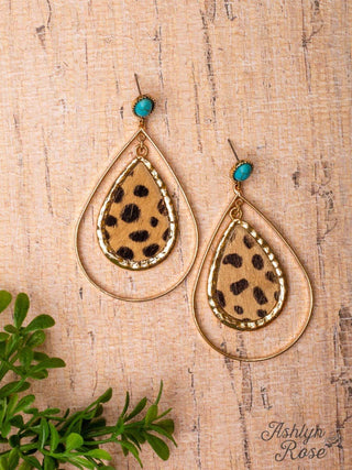 LEOPARD DOUBLE TEARDROP STUD EARRINGS