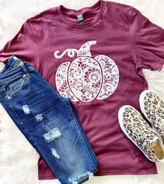 Lace Pumpkin maroon Graphic Tee