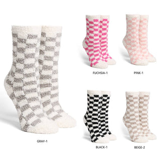 Checkered Crew Fuzzy Winter Socks