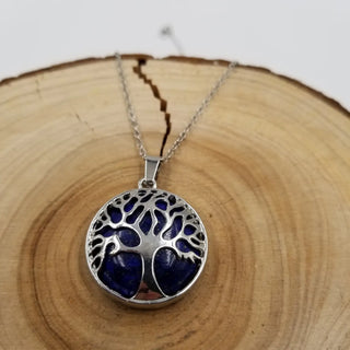 Round Natural Stone Life Tree Necklace
