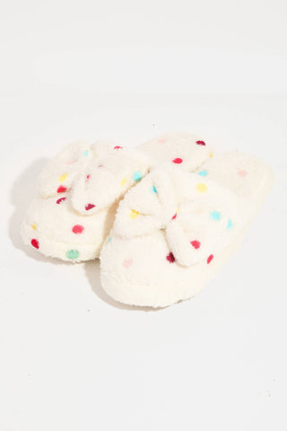 Polka Dot Bowtie Fuzzy Slippers