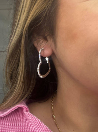 Medium Silver heart Shape Hoops Earrings