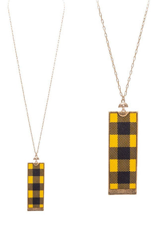 Rectangle Shape Faux Leather Metal Pendant Necklace