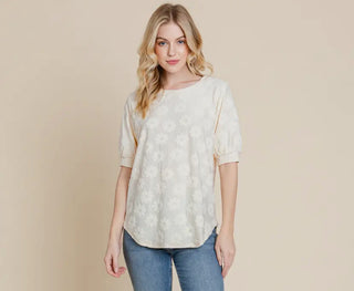 Daisy Embroidered Puff Sleeve Top