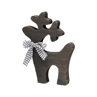 Large Wooden Black Washed Christmas Reindeer