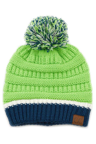 C.C Team Color Ribbed Beanie with Pom Winter Hat
