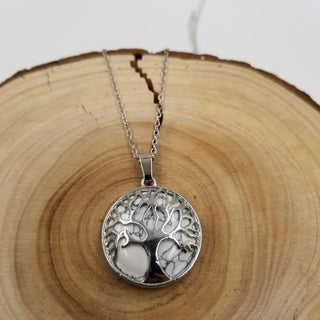 Round Natural Stone Life Tree Necklace