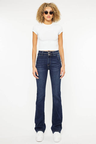Kan Can Dark Stone High Rise Boot Cut Jeans