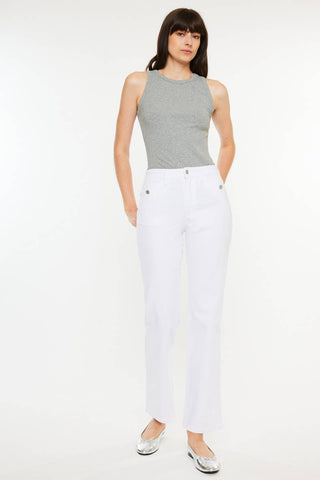 Kan Can High Rise Straight White Jeans