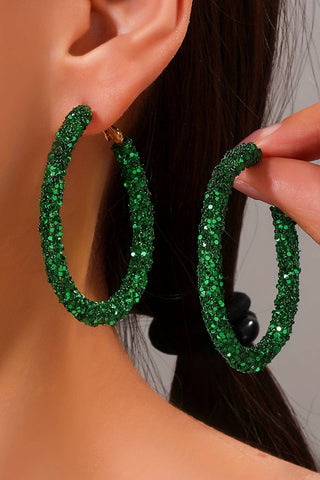 Green Sequin Hoop Earrings
