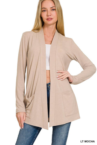 SLOUCHY LIGHTWEIGHT OPEN FRONT POCKET CARDIGAN