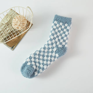 Plaid Checker Pattern Two Tone Fuzzy Socks