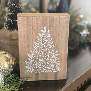 Glitter Tree Wood Wash Christmas Box Sign