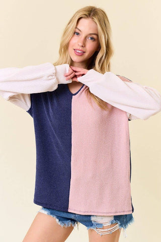 My Other Half - Navy/Peach - Ribbed Top