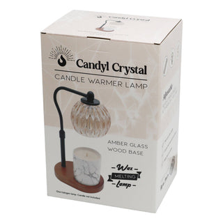 Candle Warmer Lamp - Crystal Glass & Wood Base - Black