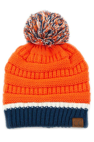 C.C Team Color Ribbed Beanie with Pom Winter Hat