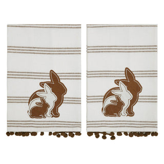 Bunny Hop Silhouette Bunnies w/ Pom Poms Tea Towel