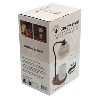 Candle Warmer Lamp - Crystal Glass & Wood Base - Black