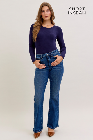 Judy Blue High Waist Dark Wash Tummy Control Bootcut, Short Inseam 30"
