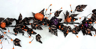 Orange and Black Garland W/Purple Glittered Pumpkins