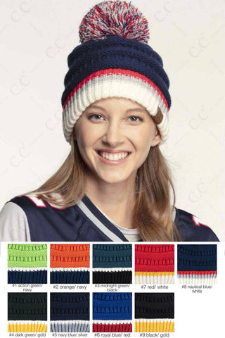 C.C Team Color Ribbed Beanie with Pom Winter Hat