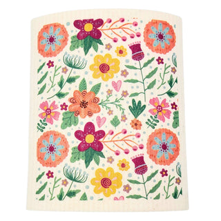 Spring Bloom Flowers Coral Swedish Dishcloth