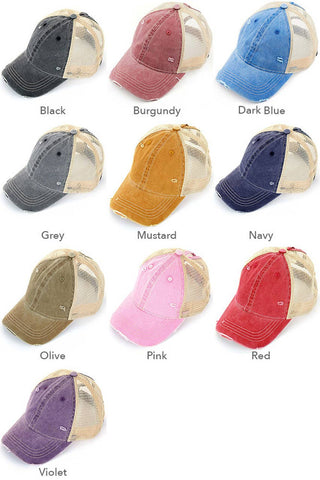 C.C Brand Mesh Back Ponytail Baseball Cap