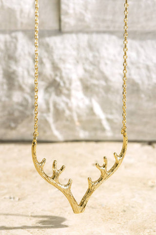 Brass Textured Metal Antler Short Necklace