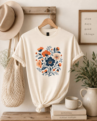 Navy/Orange Floral Tee