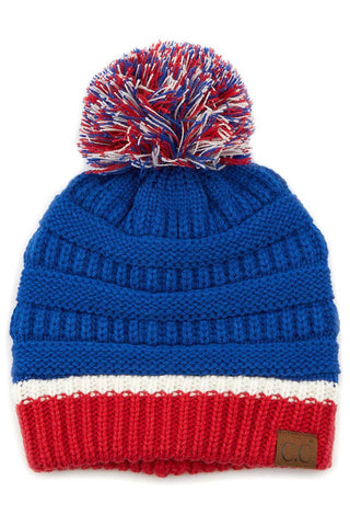 C.C Team Color Ribbed Beanie with Pom Winter Hat
