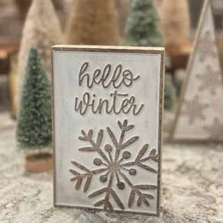 Hello Winter Carved Christmas Block