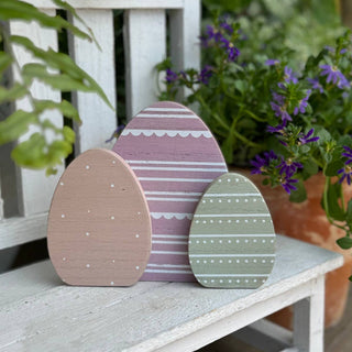 Polka Dot, Purple & Sage Pattern Wood Egg Trio