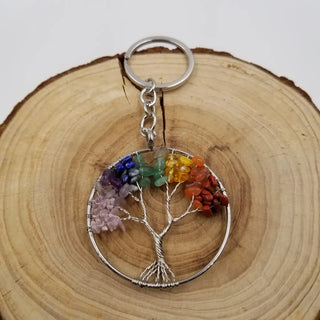 Natural Crushed Stone Crystal Life Tree Keychain