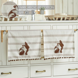 Bunny Hop Silhouette Bunnies w/ Pom Poms Tea Towel