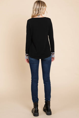Round-Neck Lace Accent Casual Top