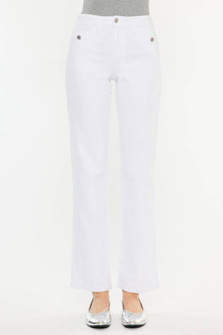 Kan Can High Rise Straight White Jeans