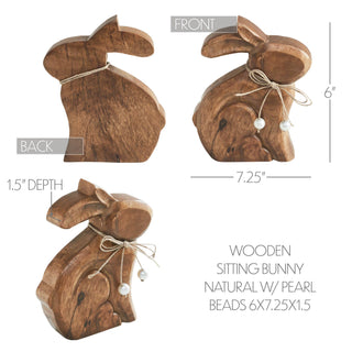 Wooden Bunny w/ Pearl Bead Collar