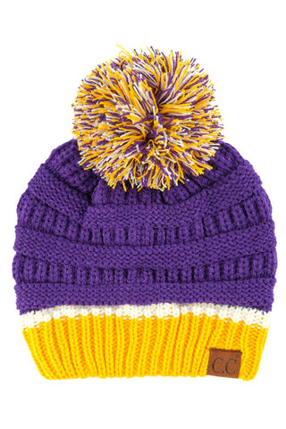 C.C Team Color Ribbed Beanie with Pom Winter Hat