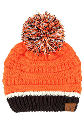 C.C Team Color Ribbed Beanie with Pom Winter Hat