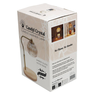 Candle Warmer Lamp - Crystal Glass & Wood Base - Gold