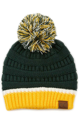 C.C Team Color Ribbed Beanie with Pom Winter Hat