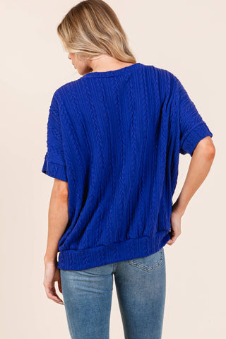 Blue Textured Boxy Knit Top