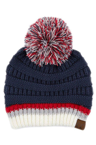 C.C Team Color Ribbed Beanie with Pom Winter Hat