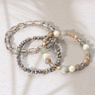 Pearl Natural Stone Faceted Beaded Stretch Bracelet