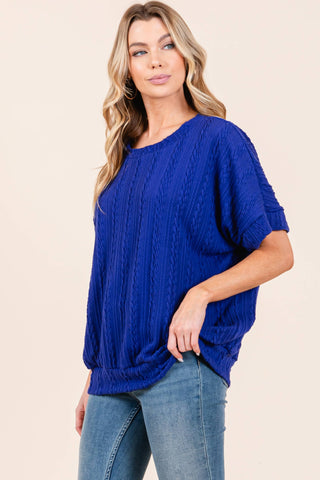 Blue Textured Boxy Knit Top