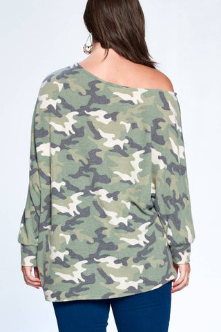 Soft Camo Printed Dolman One Shoulder Top