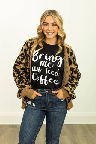 Cropped Cardigan Sweater, Leopard