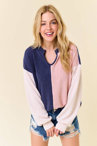 My Other Half - Navy/Peach - Ribbed Top