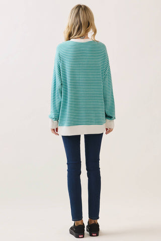 Teal Striped Drop Shoulder Pullover