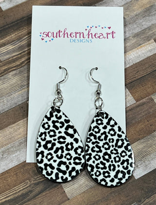 Black/White Leopard Teardrop Earrings